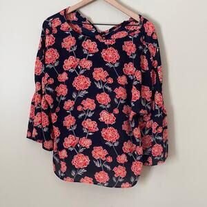 Banana Republic Factory Navy & Red Floral Blouse Size Small